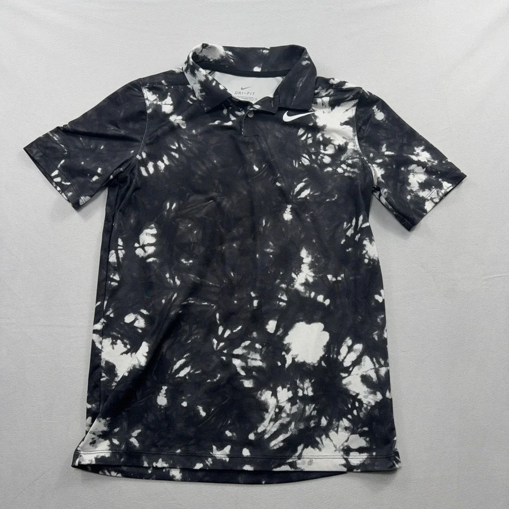 Nike Polo Shirt Lot Dri-FIT Tie Dye Green Black Kids Boys Size L 2 Pack